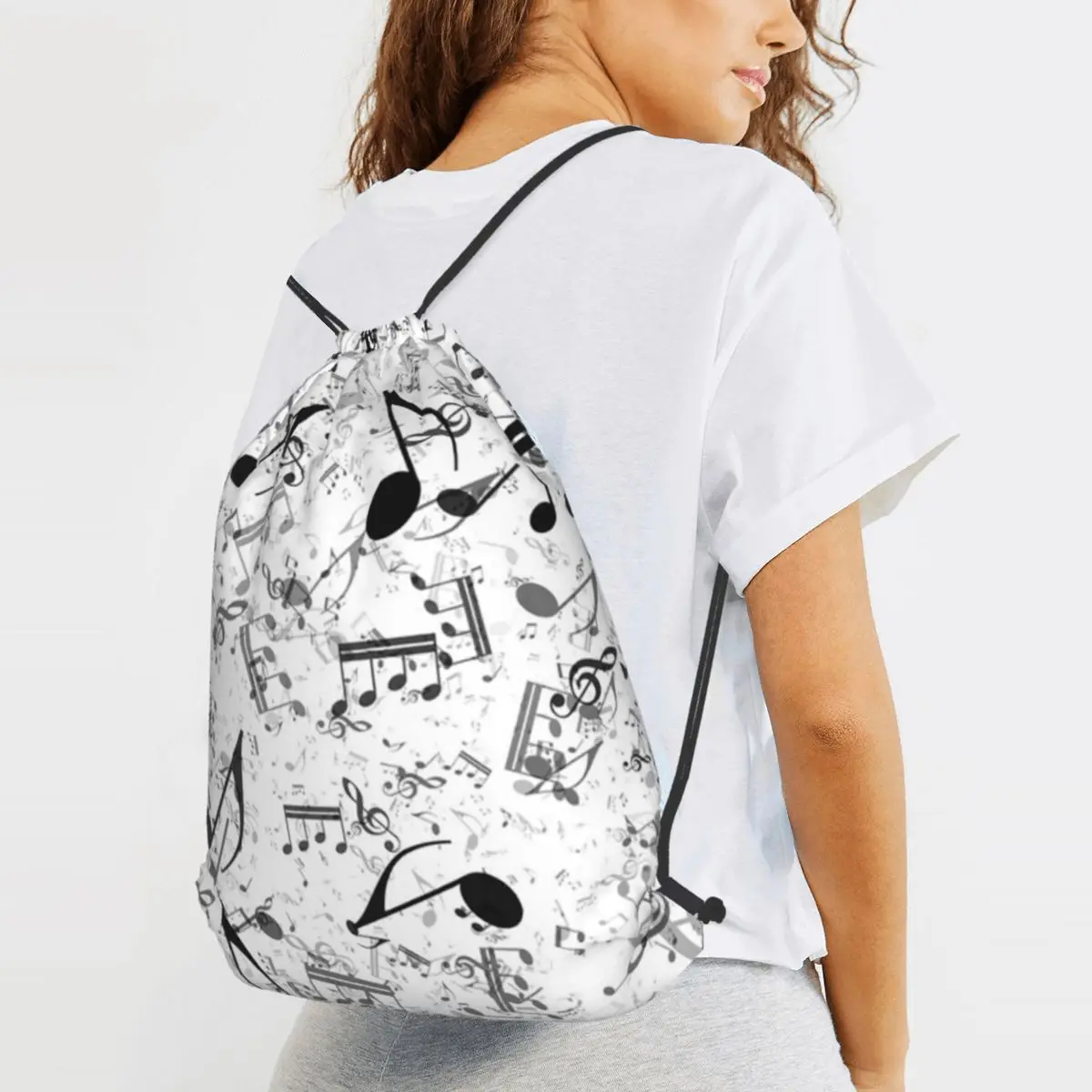 Bass Music Notes Backpacks Fashion Drawstring Bundle Pocket Sports Bag Book Bags for Man Woman Students