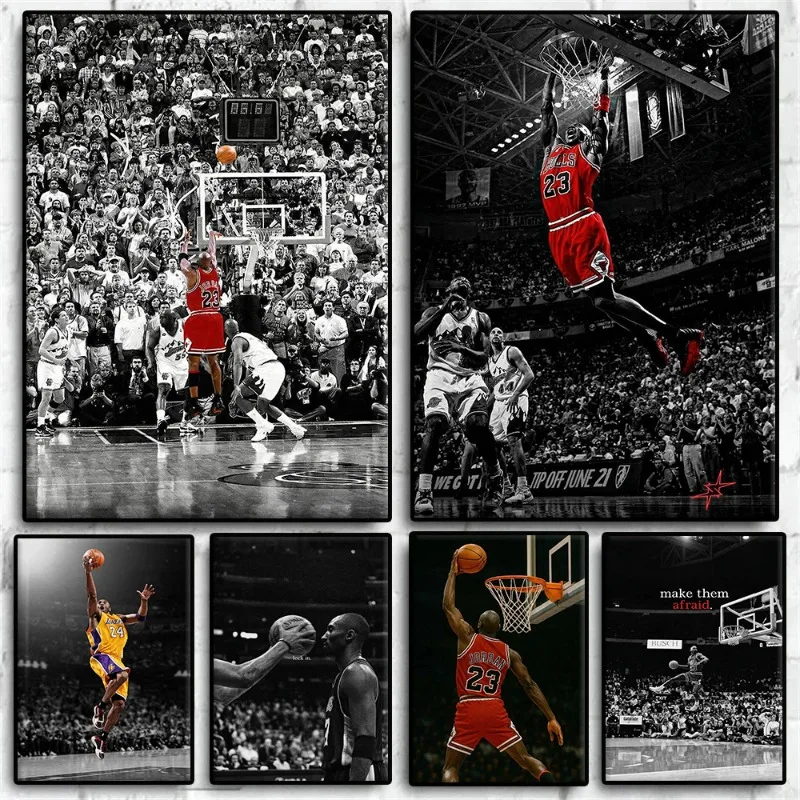 Basketball Player Legend Poster K-Kobe/Jordan Slam Dunk Sport Motivational Canvas Painting Wall Art Office Man Cave Home Deco