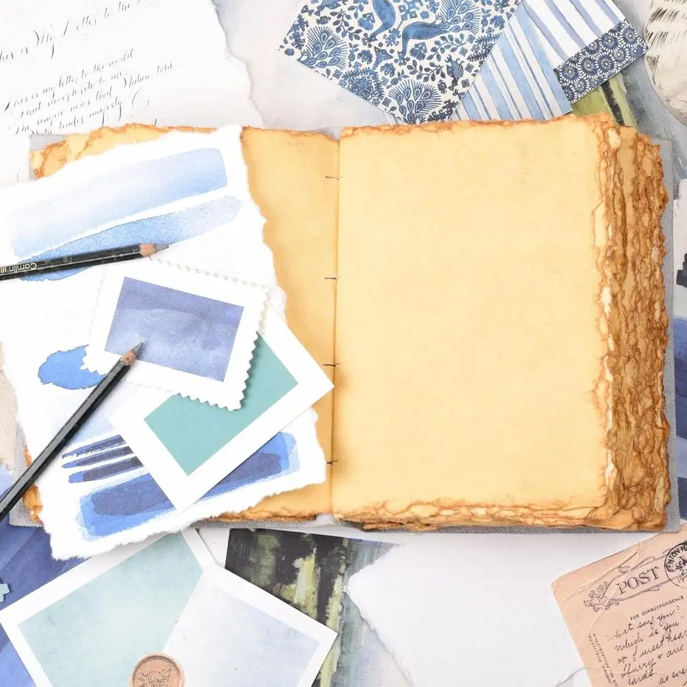 Antique Deckle-Edged Handmade Paper Journal, 13x8 inches, Sun Tan Leather Bound, for Shadow Books