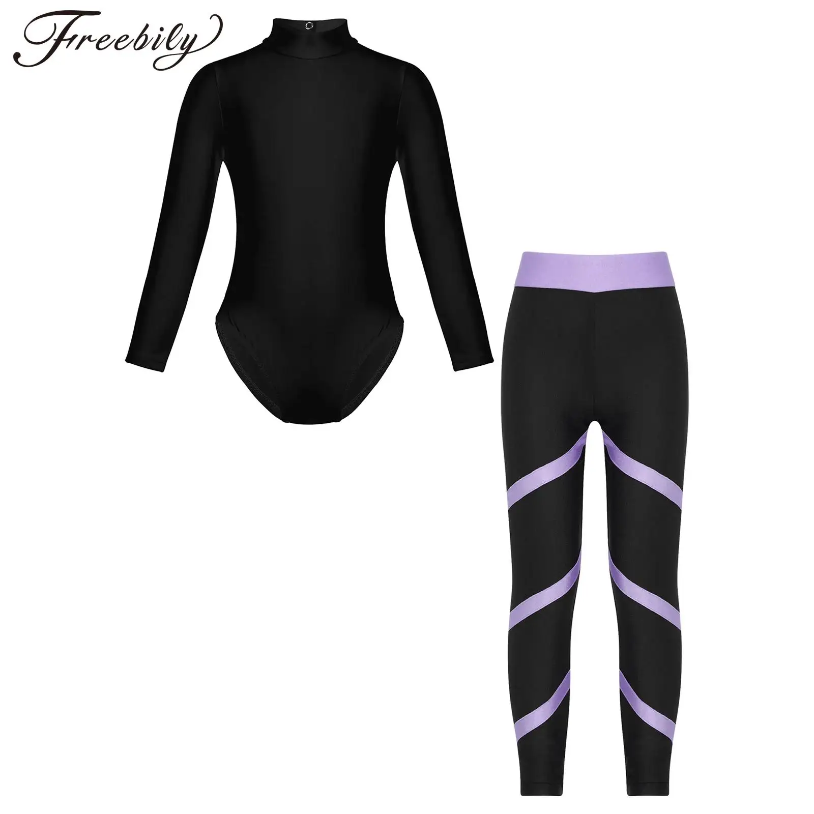 Kinder Mädchen Mock Neck Ballett Tanz Outfit Langarm Trikot mit schmalen Hosen für Tanz training Skating Gymnastik Overalls