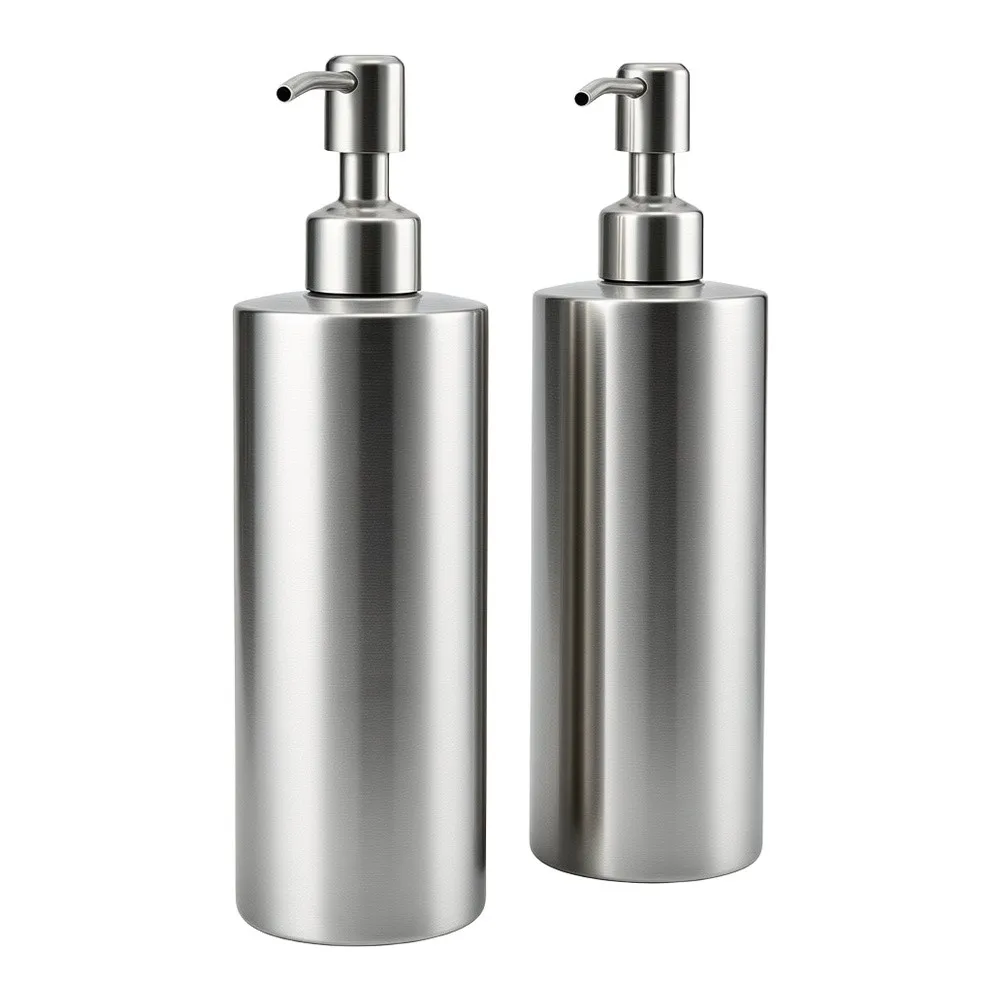 2 Pcs 18.6oz Stainless Steel Soap Set Silver Rust Pump Bottle For Kitchen Bathroom Countertop Liquid Storage
