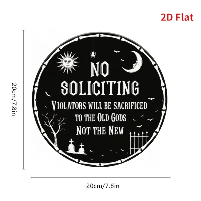 2D Flat - 2D Plane, 4pcs, 7.8 Inches, No Soliciting Metal Round Sign, Durable Tin Indoor/Outdoor Decor, Wall, Room, Garden,