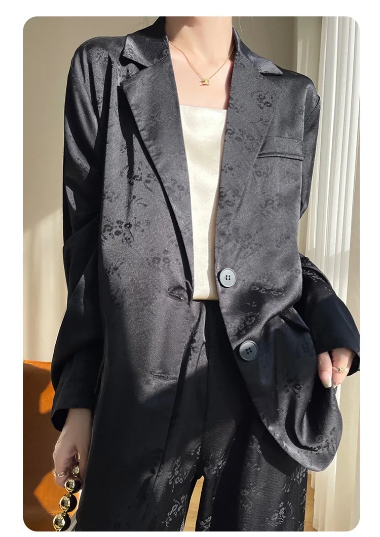 Chinese style thin Satin Blazers 2024 spring and summer new elegant jacquard lapel style loose ladies\' suit jacket