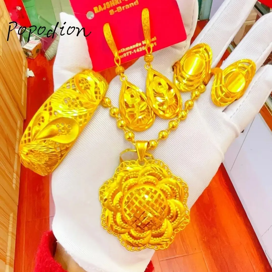 

Women's Jewelry New 14K Gold Plated Dubai Jewelry Necklace Bracelet Ring Women's Earrings Exquisite Five Piece Set YY10310