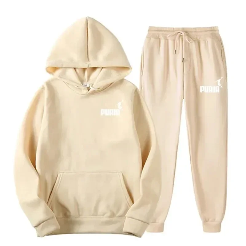 

Autumn Winter New Men's Sportswear Set Outdoor Cycling Windproof Warm Hooded Sweatshirt Pants 2-Piece Tracksuit Streetwear Coat