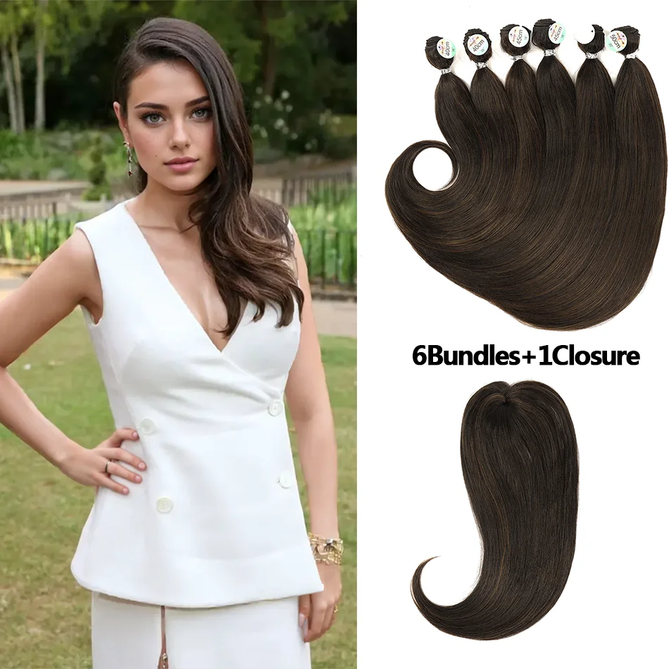 

Синтетические прямые натуральные волнистые вьющиеся пучки волос с застежкой 16, 18, 20 дюймов, черные пучки, 7 шт./компл. для женщин