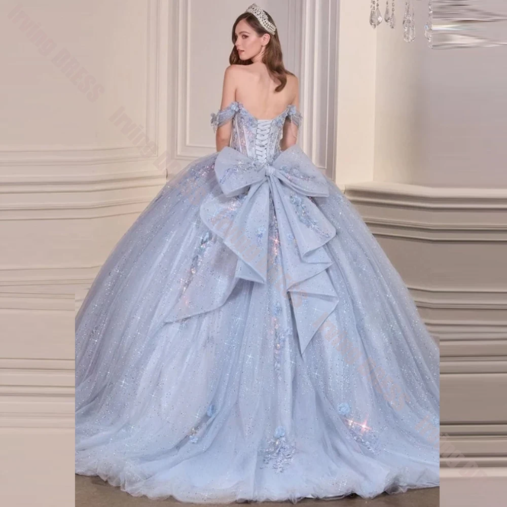 Shimmer Quinceanera Dresses Customized Sweetheart Neck Gold Applique Sleeveless Tulle Ball Gown Party Birthday Sweet 15 16 Gowns