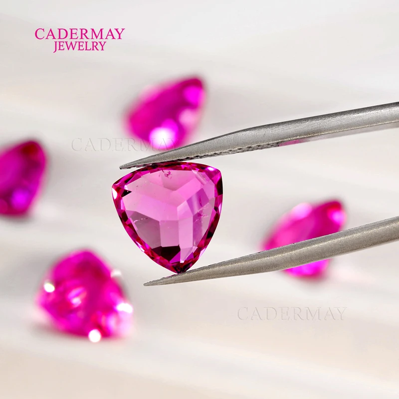 AGL Certified Lab Rose Pink Ruby With Inclusions 4-12mm Trillion Shape Lab Created Hot Pink Ruby Loose Stones For Jewelry Making