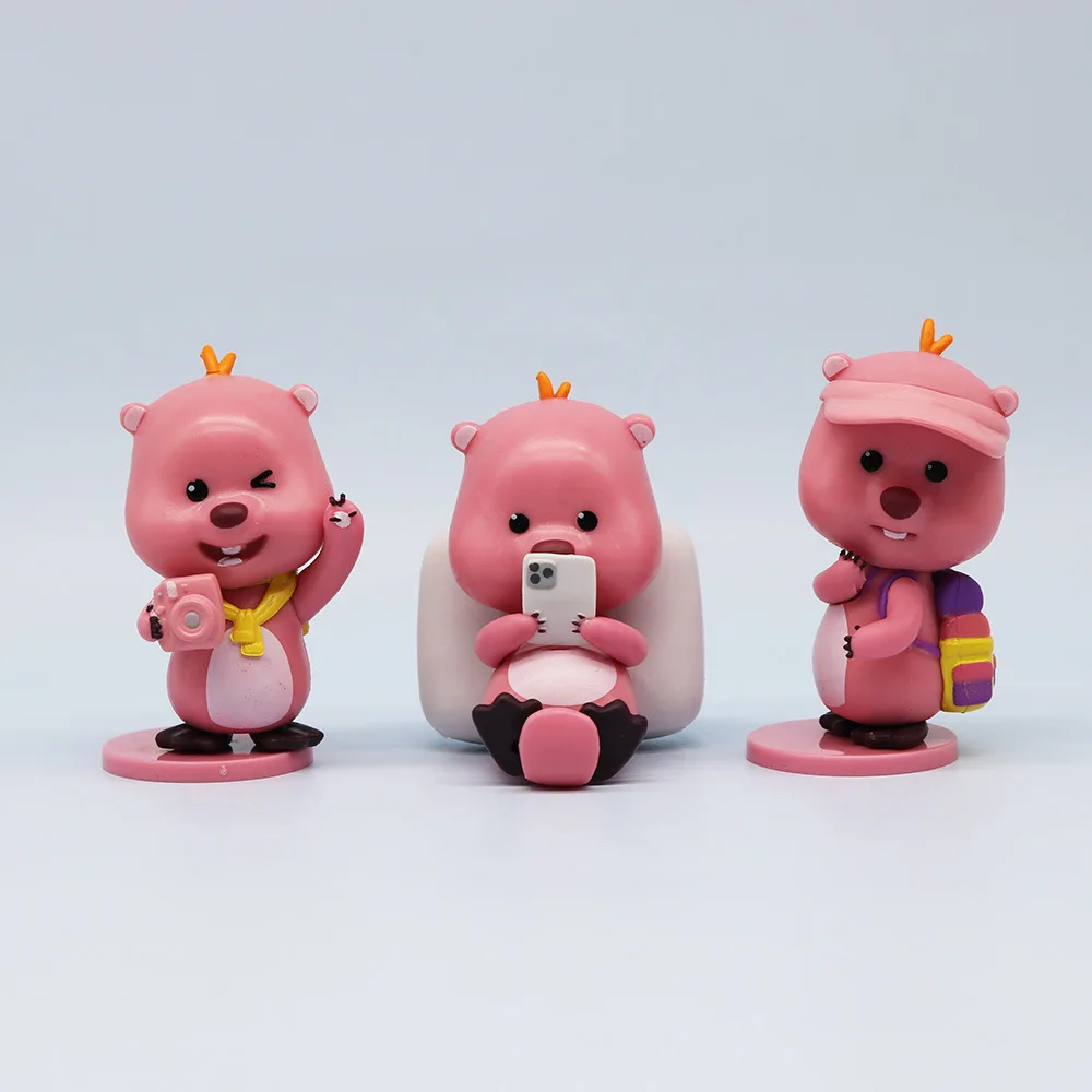 Figuras de acción de Loopy Mini GK para niños, juguetes coleccionables de 6 piezas, consola central de coche, adornos de animales bonitos, Decoración de cumpleaños