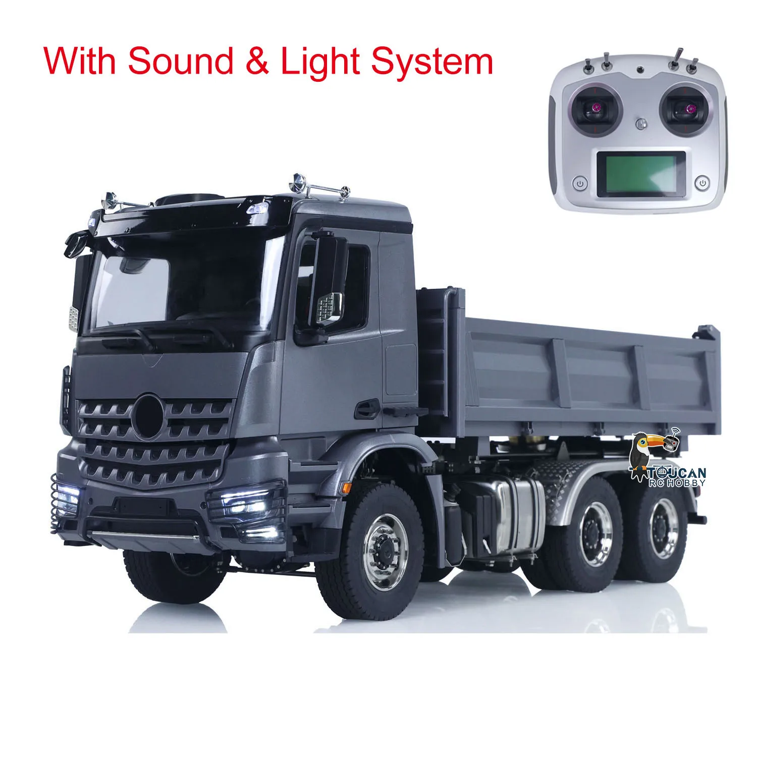 1/14 유압식 RC 덤프트럭 6x6 메탈 무선 조종 완제품 팁퍼 자동차 3단 기어박스 라이트 사운드 자동차 (남아용)