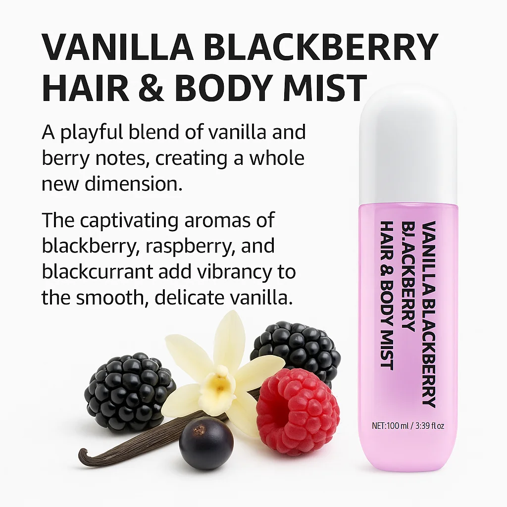 

Vanilla Blackberry Body Mist Hair & Body Fragrance Mist with Vanilla, Blackberry, Purple Freesia Long-Lasting Body Spray, 100ML
