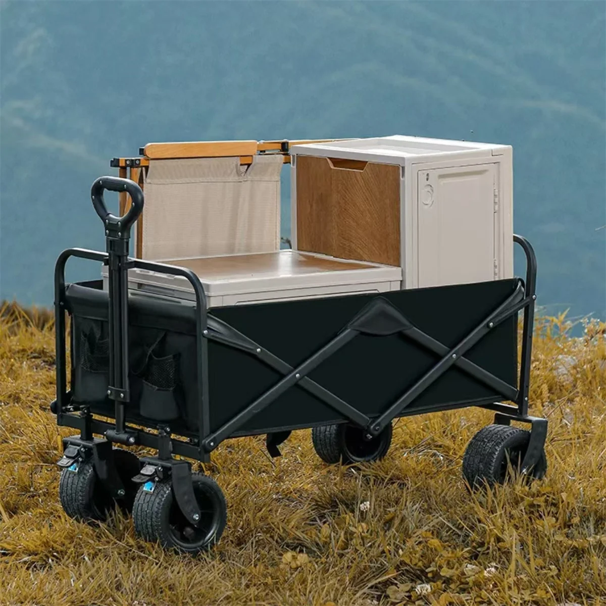 Folding Cart, Portable Shopping Cart, Camping Cart, Pull Cart, Suitable for Outdoor Garden Shopping In Multiple Terrains