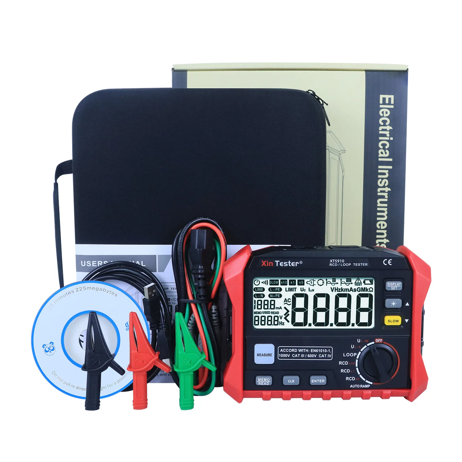 Xin Tester XT5910 Digital Leakage Switch/Loop RCD Resistance Tester Multimeter Trip-out Current/Time Meter With 2.0USB Interface