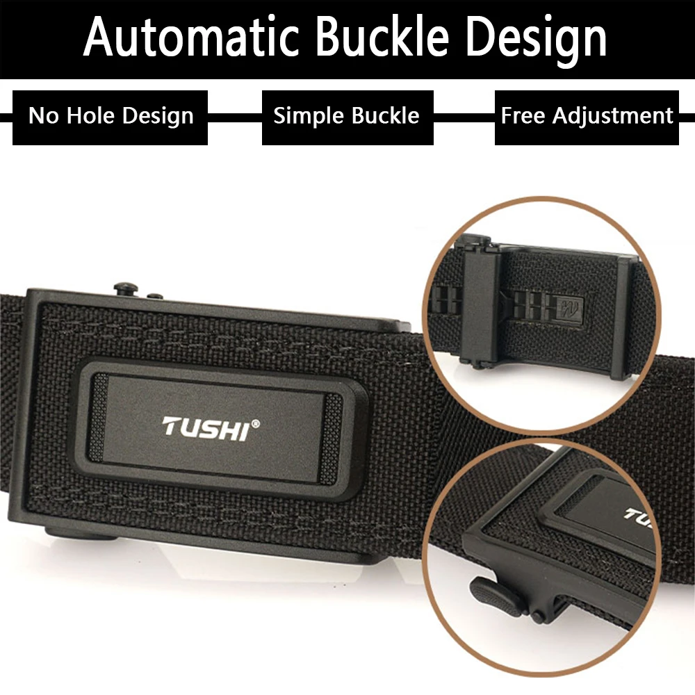 TUSHI-Cinturón táctico para hombre, hebilla automática de aleación de Zinc, nailon resistente, cinturón militar para arma de servicio policial, cinturón informal IPSC para hombre