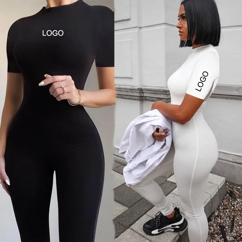 Custom LOGO Fashion Women Jumpsuit Casual Solid Color Jumpsuits Sports Jumpsuit Playsuit Ladies Workout Sports Gym Bodysuit