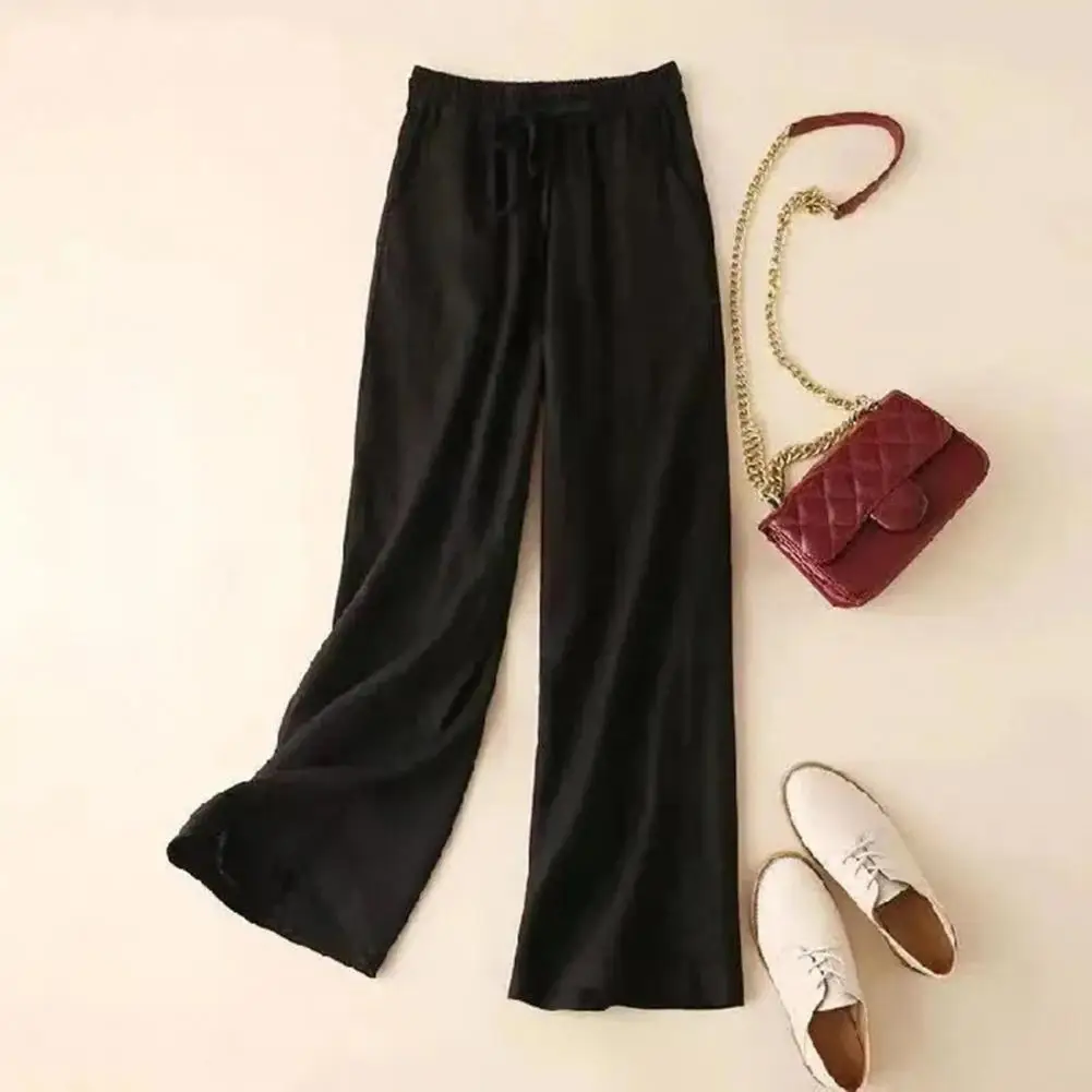 

Summer Elastic Waist Solid Long Trousers 2024 Cropped Pants Vintage Women Wide Leg Pants Work Pantalon Loose Palazzo Oversize