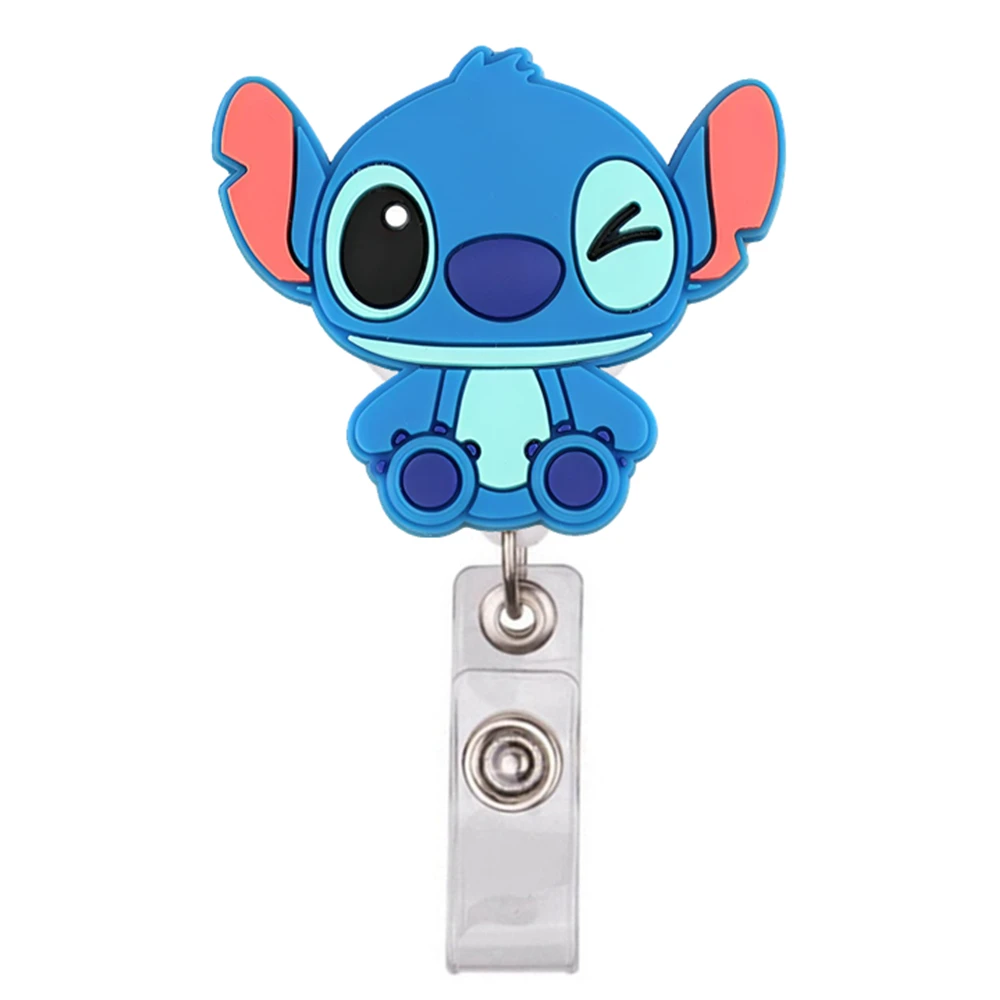 MINISO Cartoon Stitch Mickey Mouse Women Mens Students Nurse Doctor Badge Reel Clips Keychains Brooches For Name Card Holders