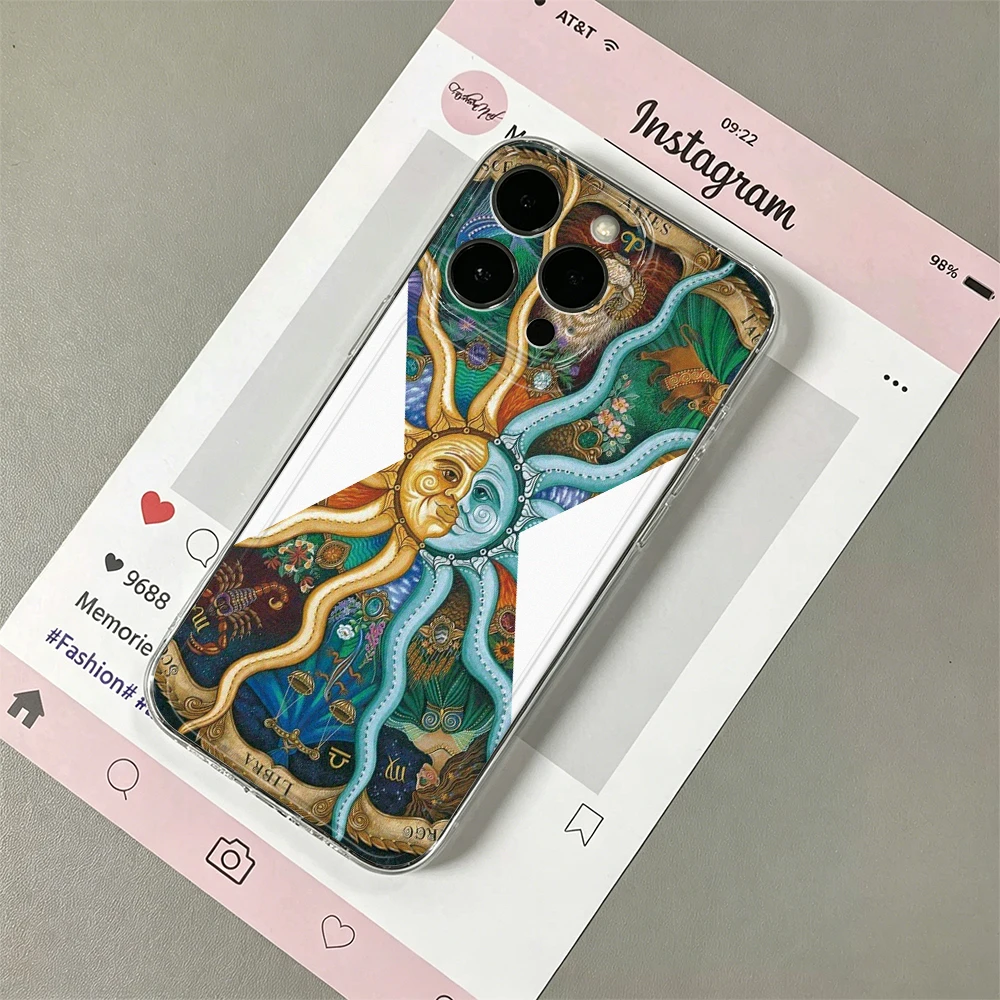Sun Moon Constellation Tarot Wind Solid Color Silicone Case For Iphone 15 14 13 11 12 17 Plus 16 Pro Max Simple Minimalist Cover