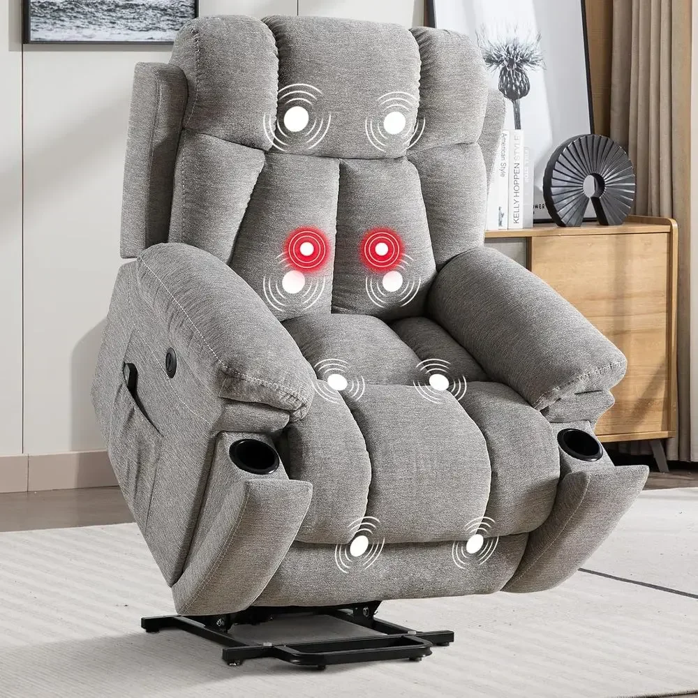 

Luxury Power Recliner with Massage, Heat, and USB Port for Elderly Living Room in Light Gray