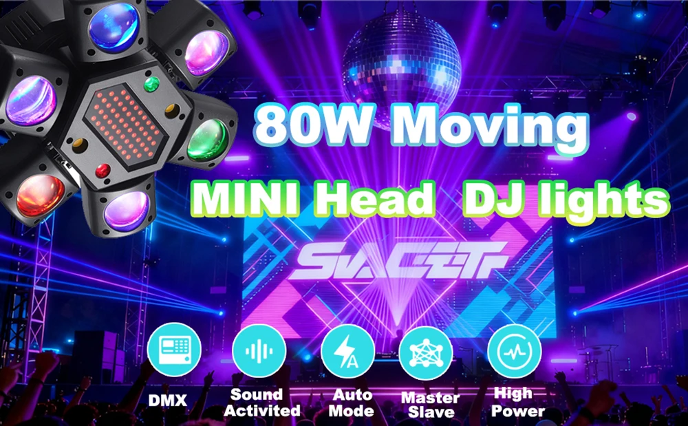 Sechsarmiger Rotierender Disco-Laser mit LED-Mustern, Bühnenbeleuchtung mit Fernbedienung und DMX512 für Hochzeiten und Festivals – Detail 1