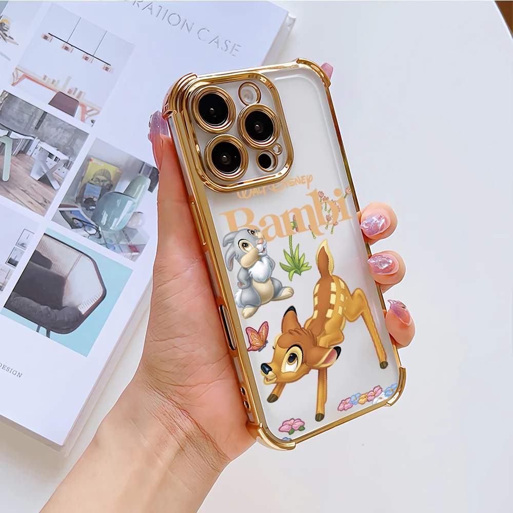 MINISO cute B-Bambi Phone Case For Redmi NOTE 14 PRO C For Xiaomi 13 12 POCO Electroplate Four Corner Anti-drop Color Cover