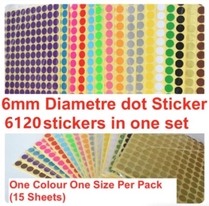 BOUSSAC 6mm Decals Office School Supplies Circle Dot Labels Circle stickers Round Stickers Color Coding Labels