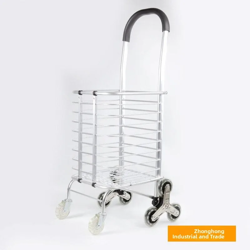 

Portable Aluminum Alloy Shopping Cart Miniature Vegetable Basket Hand-Pulled Cart Home Use Stacking Buy Produce Cart