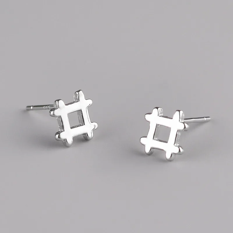 Orecchini geometrici in argento sterling 925 dal design a quadretti Orecchini semplici ed eleganti in stile coreano alla moda per le donne
