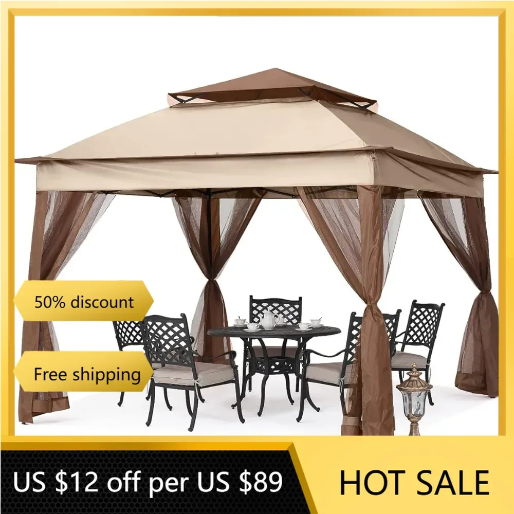 Patio Gazebo Outdoor Pop Up Gazebo With Mesh Walls (Champagne Canopy Sunshade 11x11)freight Free Furniture