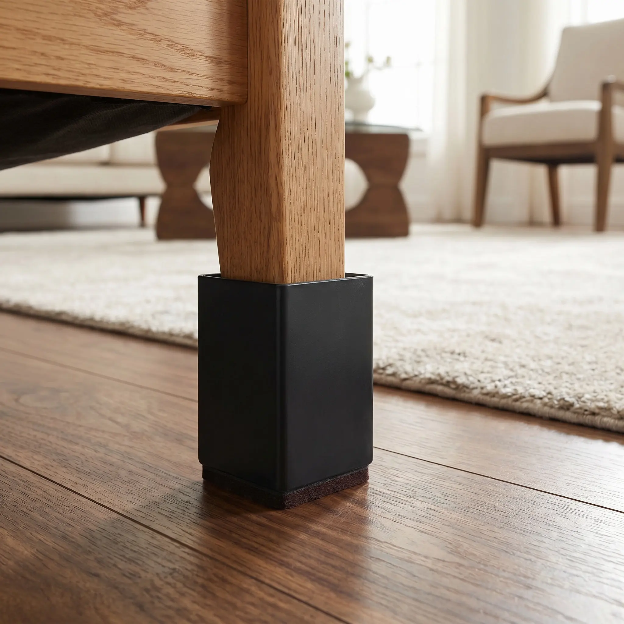4Pcs Heavy Duty Square Furniture Leg Risers Black Non Slip Felt Bottom Chair Bed Table Feet Elevators Width 1.6 Adds 2 Inch
