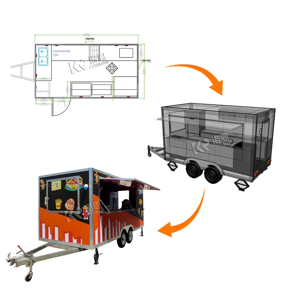 2025 NEW Europe Standard Food Truck Mobile Kitchen Catering Trailert Dog Snack Kiosk Food Cart for Sale  With Full Kitchen