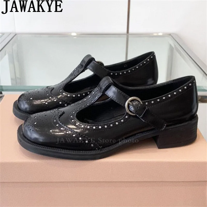 Real Leather Round Toe Mary Jane Flat Shoes Woman's T-strap Buckle Breathable loafers Shoes Summer Casual Drive Walk Flat Shoes