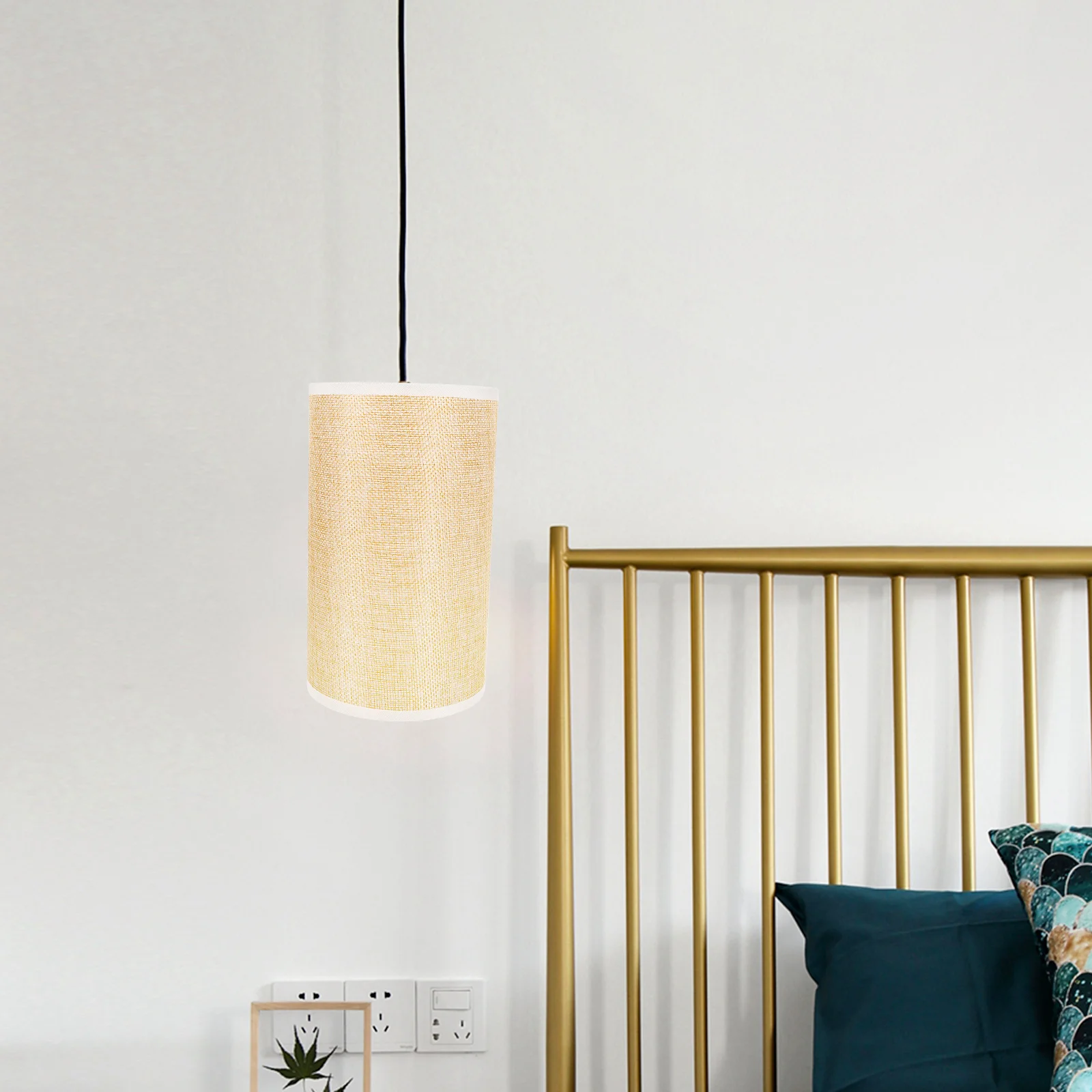 

1 Pc Durable Linen Cloth Lampshade Exquisite Design Eye Protection 12cm Diameter Offwhite Ceiling Pendant Light For Home Decor