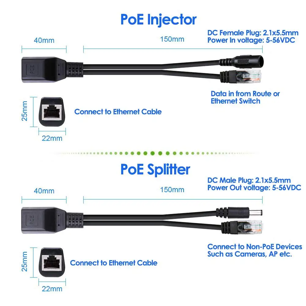 Montions Adapter POE kabel z złącze DC RJ45 wtryskiwacz + POE Splitter DC pasywna moc przez Ethernet dla IP System kamer