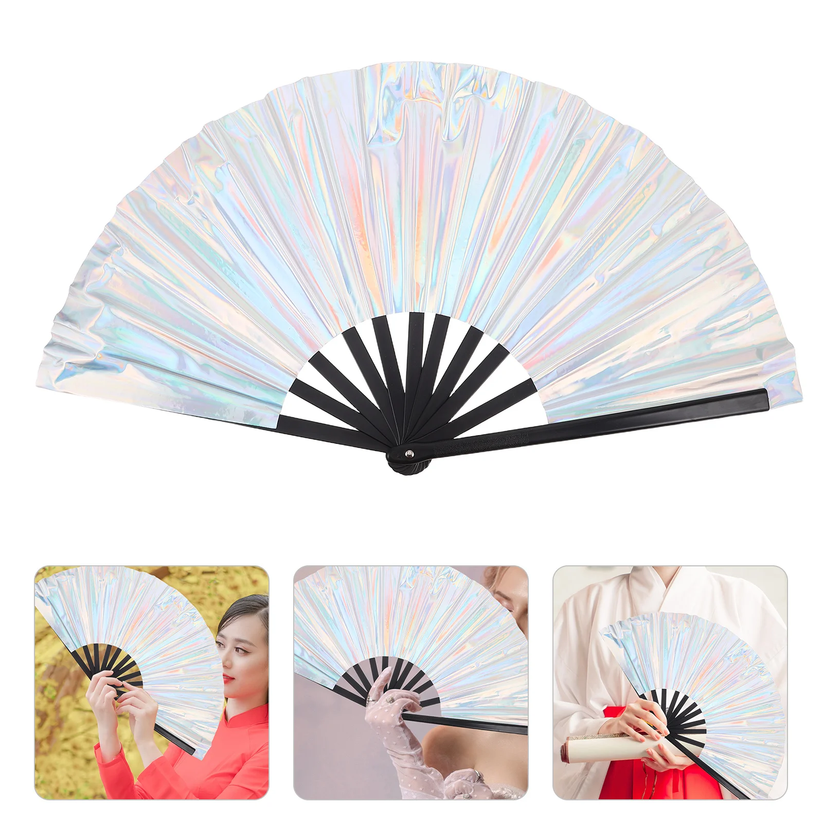 

Holographic PVC Tai Chi Folding Fan - Vibrant Reflective Hand Fan for Concerts Carnivals - Foldable Lightweight Design