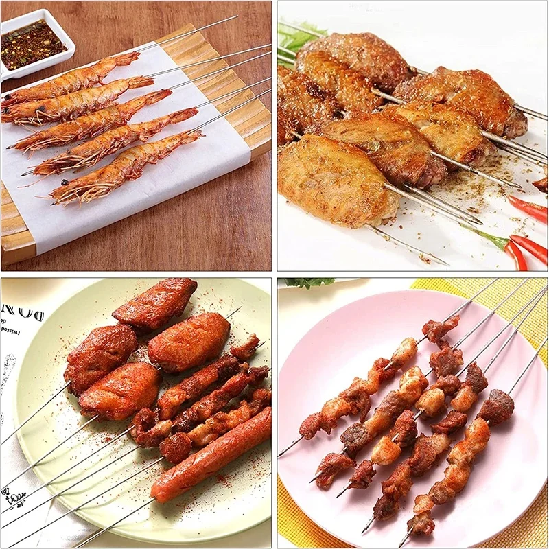 5/10/20Pcs Stainless Steel Barbecue Skewer Reusable Flat BBQ Needle Stick Barbecue Tools for Outdoor Camping Party Accessories