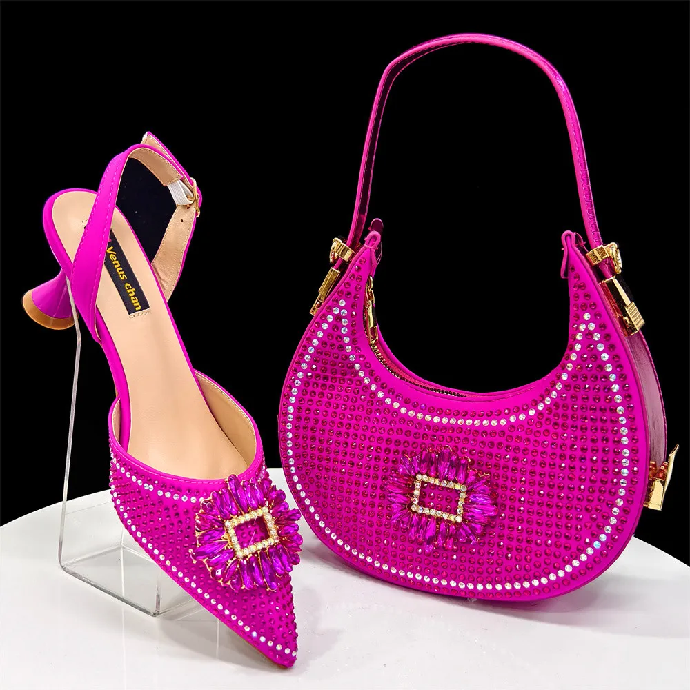 

Luxury African Shoe and Bags Set for Wedding Women Shoes and Bags To Match Set with Rhinestone Italy Lady Pumps Women Shoes