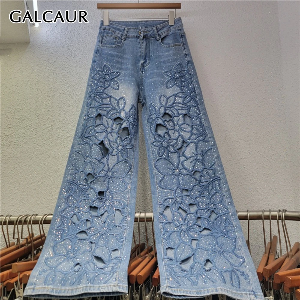 

Брюки GALCAUR синие, с вырезами, шикарные, женские, с высокой талией, свободные, во французском стиле, элегантные, широкие, осенняя мода, новинка