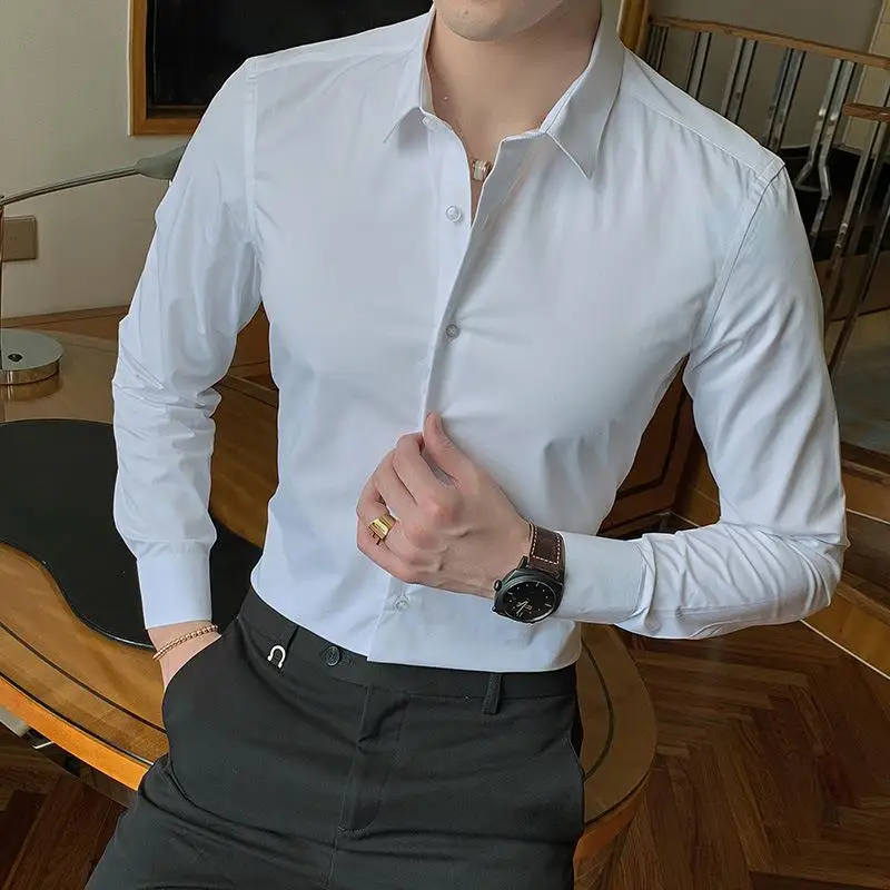 

Youth Men's Long Lapel Thin Style Sweed Shirt No Brand Registered Trademark Other Styles Non-iron Treatment Other Fabrics Pur...