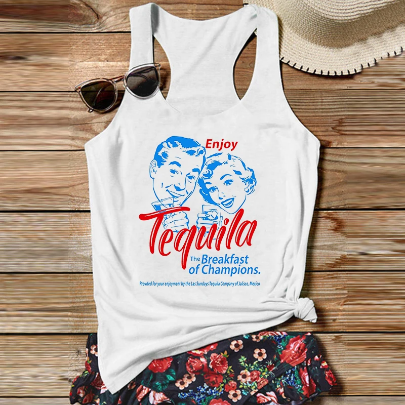 

Drink Tank Top Women Enjoy Tequila White Top Retro Funny Gift Tops Gothic Summer Women Clothing