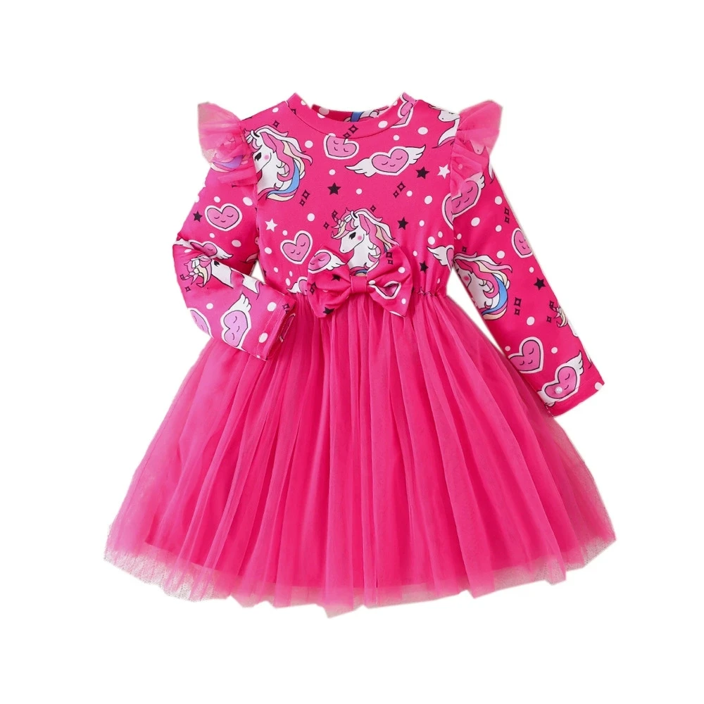2025 Baby Girls Christmas Skirt Kid Girl’s Long-Sleeve Dress with Bow For Spring & Autumn Casual Wear Children Clothing For 2-7