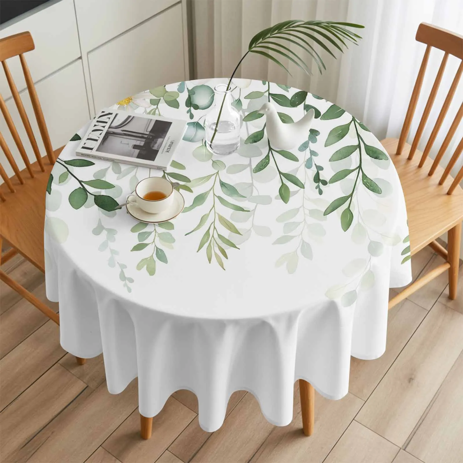 

Зеленый лист ветки ботаническая круглая скатерть фестиваль обеденная скатерть водонепроницаемая крышка стола для декора свадебной вечеринки
