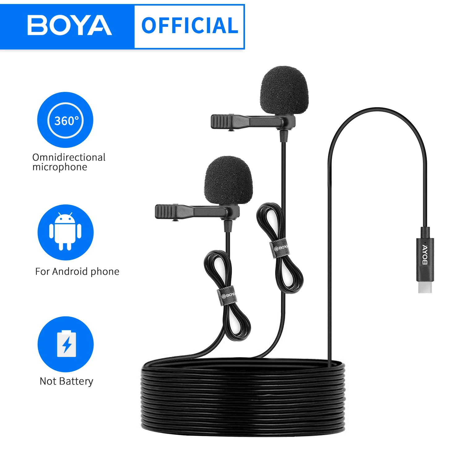 boya-by-m3d-microphone-dual-head-lavalier-lapel-condensador-microfone-mic-with-6-meters-cable-compatible-with-type-c-interface