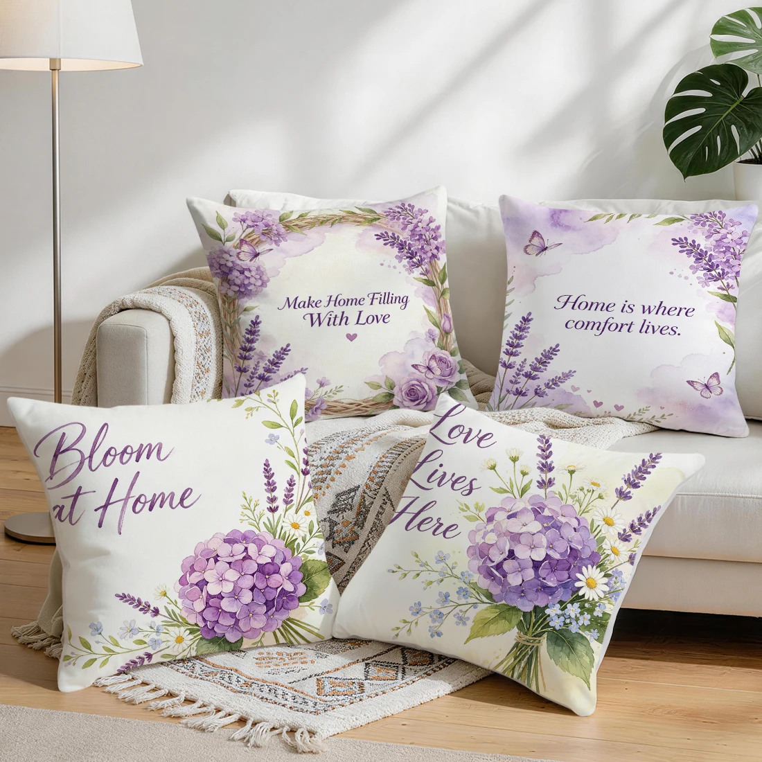 Purple Hydrangea Flower Pillowcase Printed Polyester 40/45/50cm Throw Pillowcover Decorative Sofa Cushion Pillowslip Home Decor