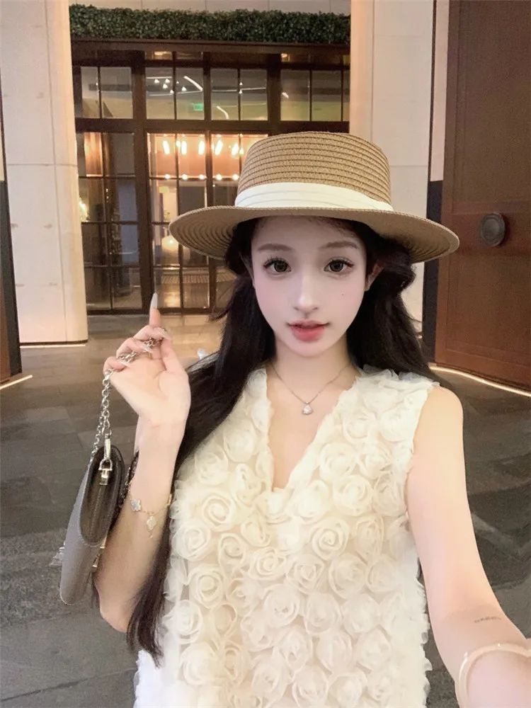 Celebrity Elegante Donna 2 Pezzi Set di Abiti con Scollo a V 3d Fiore di Rosa Maglia Canotta e Mini Una Linea di Paillettes Gonna chic 2 Pezzi Abiti