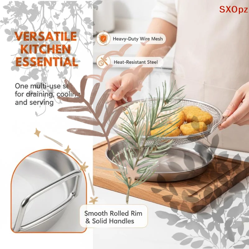 Stainless Steel Frying Oil Filter Basket, Kitchen Drain Strainer for Frying Pan Oil Residue Filtering