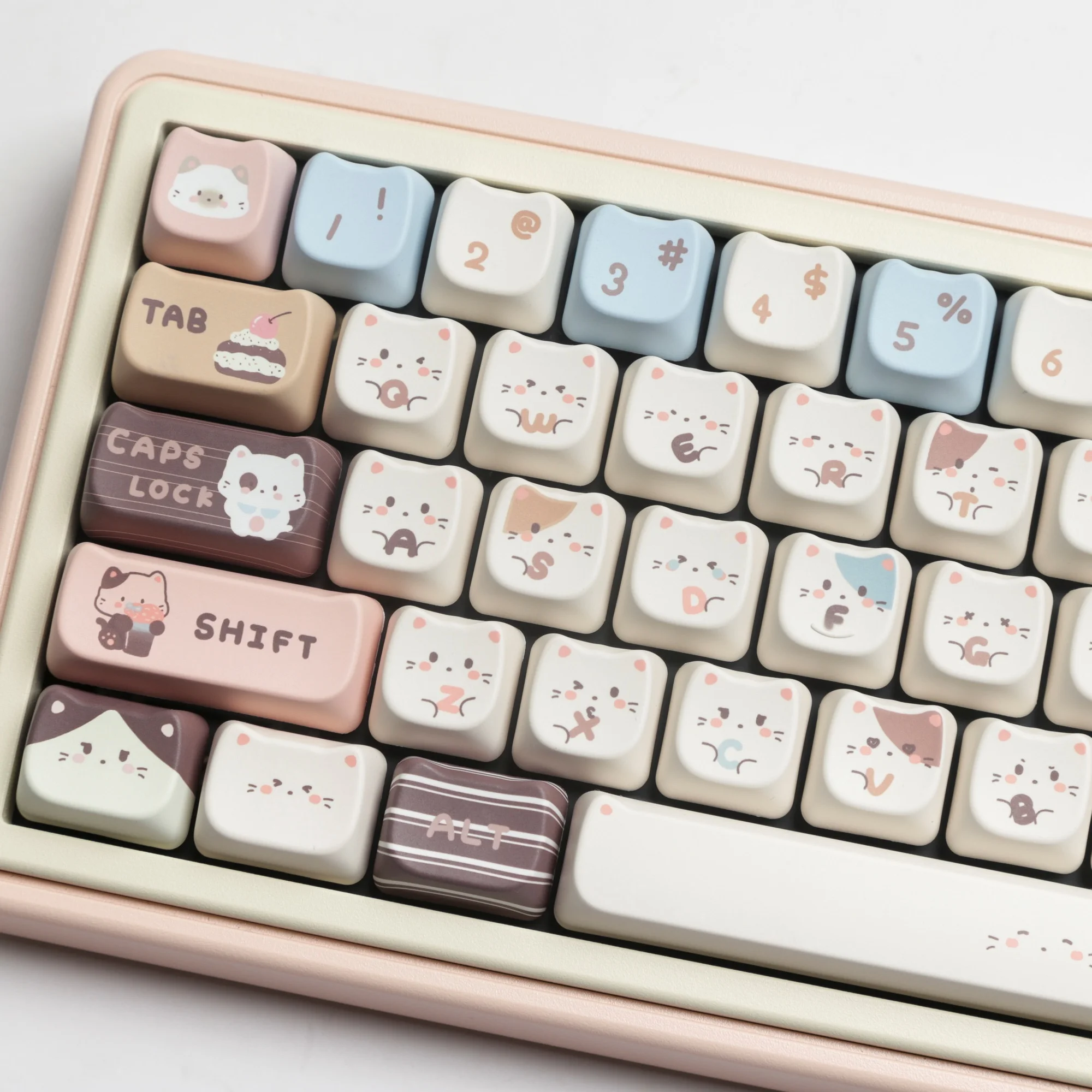 MAO Profile Sea Salt Cat Keycaps, PBT Dye Pad, Cartoon Keycaps, Cute Keycap, Fit for MX Switch, Mechanical Keyboard, 6.25u, 7u Space, GMK67 Alice