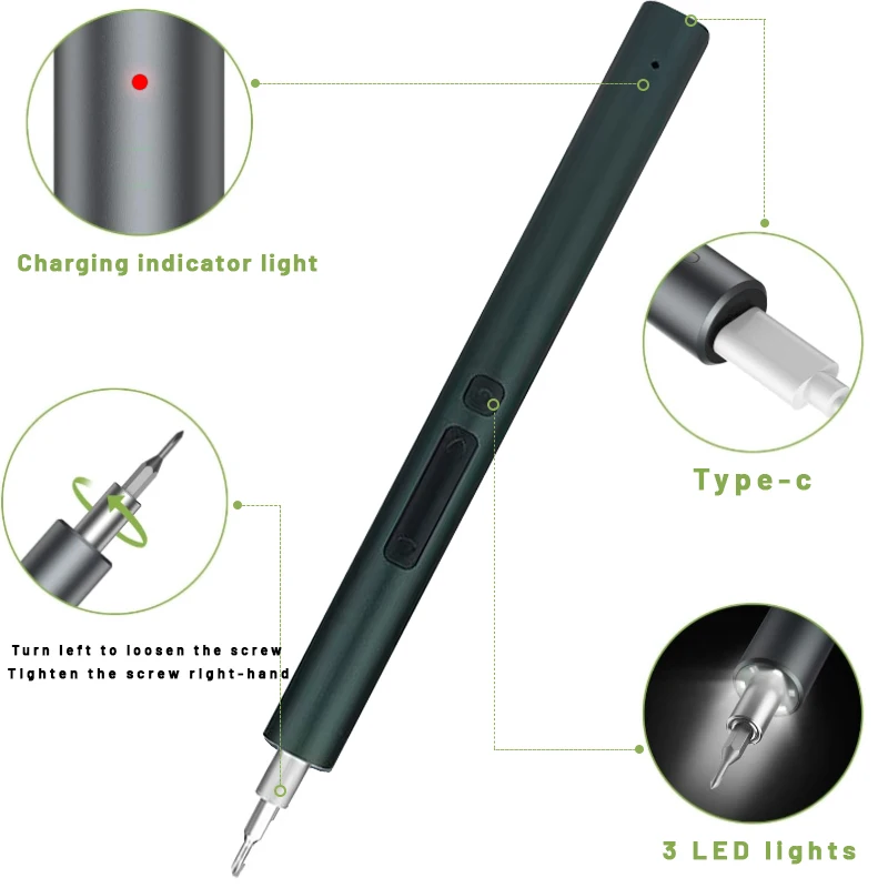 28-in-1 Mini Electric Screwdriver Set Adjustable Torque with 24 Torx Phillips Magnetic Screw Driver Bits for Xiaomi iPhone