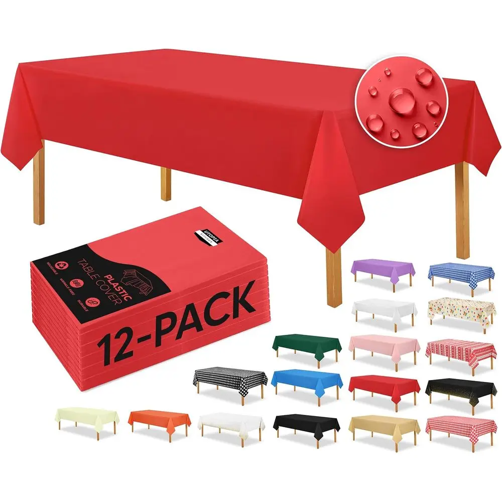 

Red Rectangle Disposable Table Covers (12-Pack, 54x108) - Waterproof and Stain-Resistant for Parties