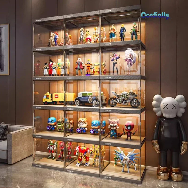 Transparent Display Showcase for Collectible Figures Lego Building Blocks Blind Box Gundam Models with Adjustable Shelves Home